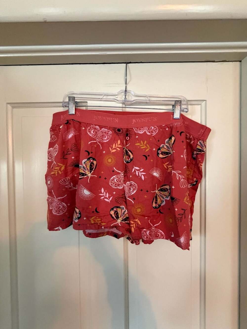 Joyspun Pajama Shorts Size XL (16-18) Red Butterfly Print Sleep Lounge